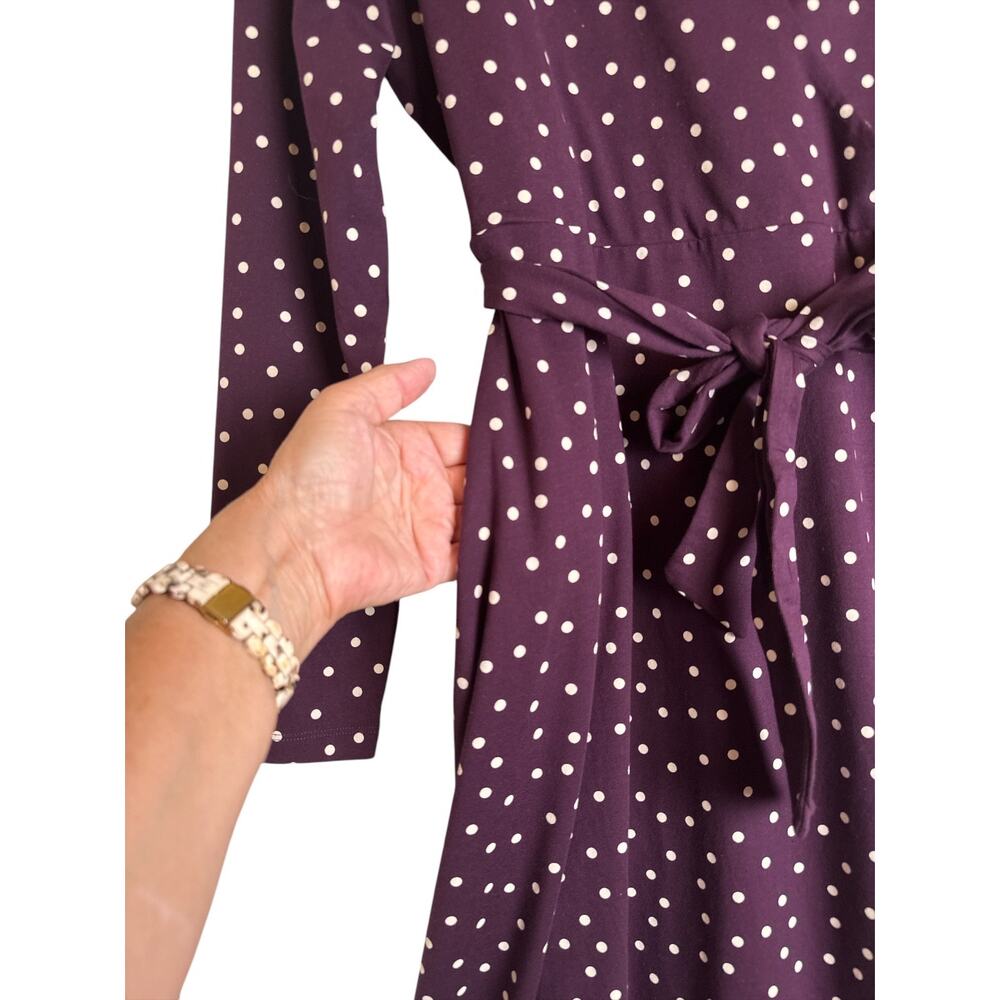 Pact Organic Cotton Surplice Dress XL Purple Polka Dot Tie Waist Midi - Picture 6 of 9